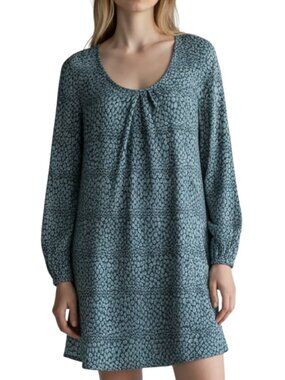 BB Dakota Gray Feather Print Shift Dress Long Sleeve Scoop Neck Size M